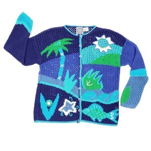 Vintage 80s Knit Cardigan - Tropical